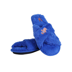 New York Mets MLB Womens Script Wordmark Fur Cross Slide