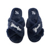 New York Yankees MLB Womens Script Wordmark Fur Cross Slide