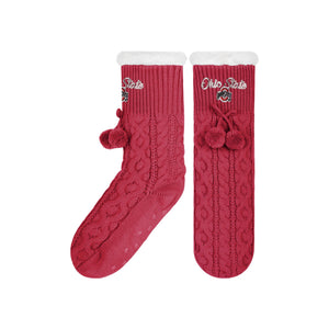 Ohio State Buckeyes NCAA Womens Cable Knit Footy Slipper Socks