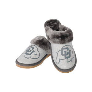 Colorado Buffaloes NCAA Womens Glitter Open Back Fur Moccasin Slippers