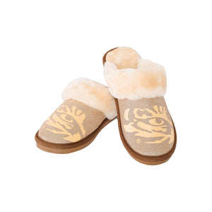 LSU Tigers NCAA Womens Glitter Open Back Fur Moccasin Slippers