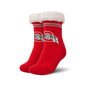 Ohio State Buckeyes NCAA Womens Stripe Logo Tall Footy Slipper Socks