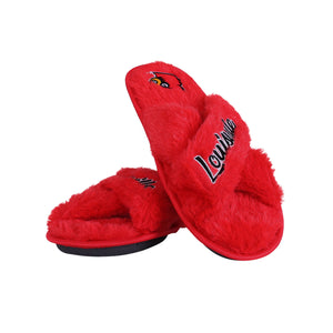 Louisville Cardinals NCAA Womens Script Wordmark Fur Cross Slide