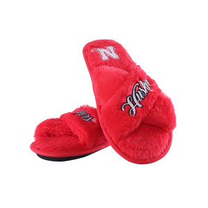 Nebraska Cornhuskers NCAA Womens Script Wordmark Fur Cross Slide