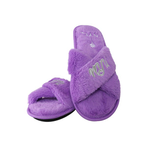NYU Violets NCAA Womens Script Wordmark Fur Cross Slide