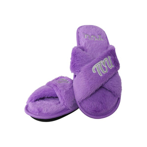 TCU Horned Frogs NCAA Womens Script Wordmark Fur Cross Slide