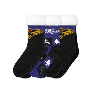 Baltimore Ravens NFL Womens Fan Footy 3 Pack Slipper Socks