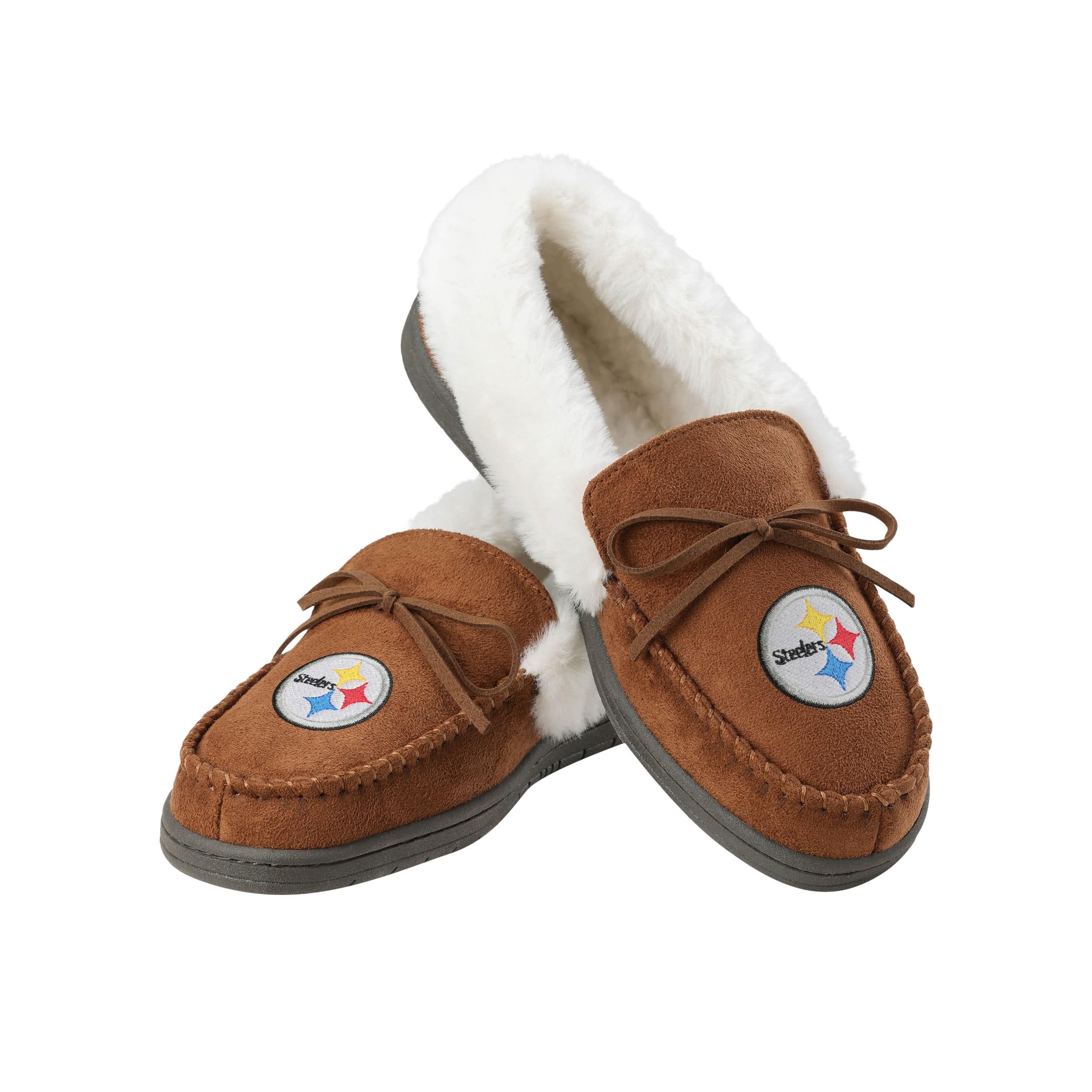 FOCO Womens NFL Team Logo Tan Moccasin Slippers