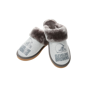 Cleveland Browns NFL Womens Glitter Open Back Fur Moccasin Slippers