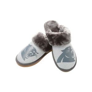 Carolina Panthers NFL Womens Glitter Open Back Fur Moccasin Slippers