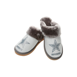 Dallas Cowboys NFL Womens Glitter Open Back Fur Moccasin Slippers