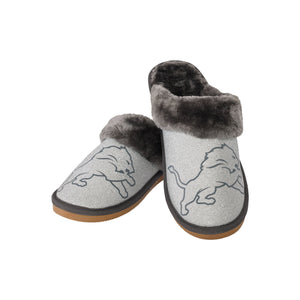 Detroit Lions NFL Womens Glitter Open Back Fur Moccasin Slippers