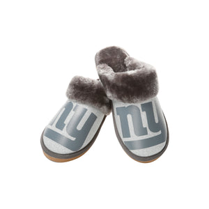 New York Giants NFL Womens Glitter Open Back Fur Moccasin Slippers