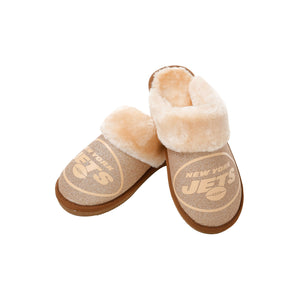 New York Jets NFL Womens Glitter Open Back Fur Moccasin Slippers