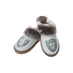 Las Vegas Raiders NFL Womens Glitter Open Back Fur Moccasin Slippers