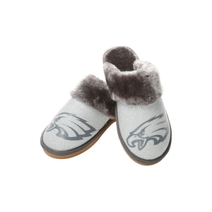Philadelphia Eagles NFL Womens Glitter Open Back Fur Moccasin Slippers