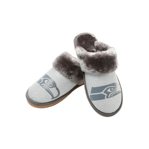 Seattle Seahawks NFL Womens Glitter Open Back Fur Moccasin Slippers