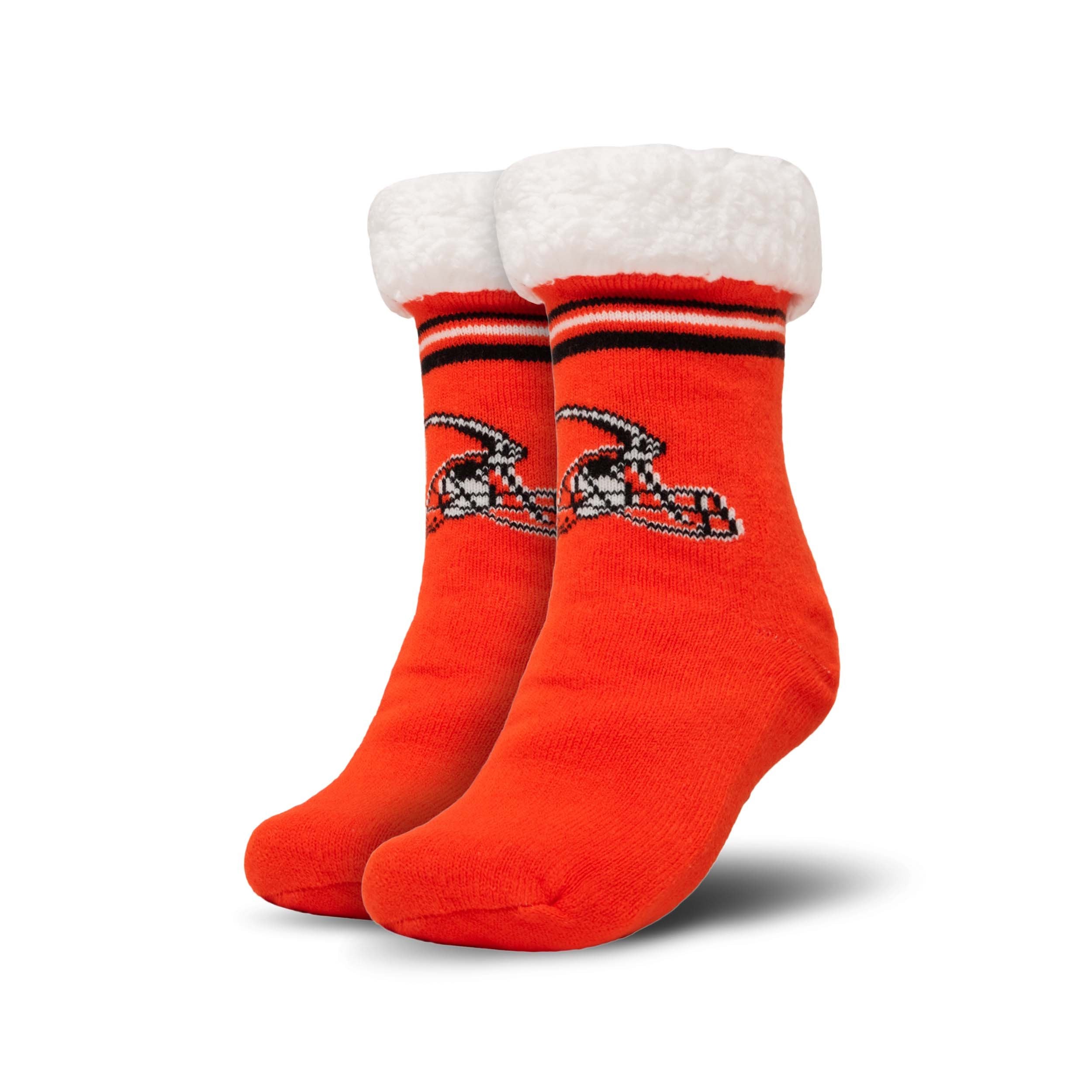 Cleveland Browns NFL Womens Stripe Logo Tall Footy Slipper Socks