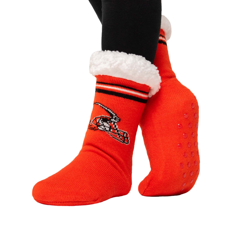 Cleveland Browns NFL Womens Stripe Logo Tall Footy Slipper Socks