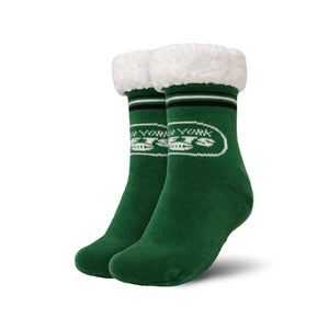 New York Jets NFL Womens Stripe Logo Tall Footy Slipper Socks