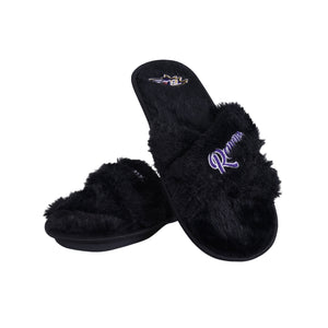 Baltimore Ravens NFL Womens Script Wordmark Fur Cross Slide