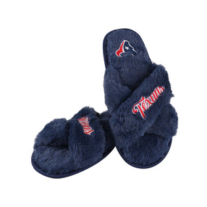 Houston Texans NFL Womens Script Wordmark Fur Cross Slide