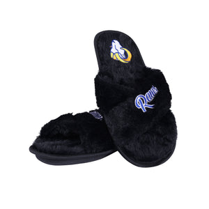 Los Angeles Rams NFL Womens Script Wordmark Fur Cross Slide