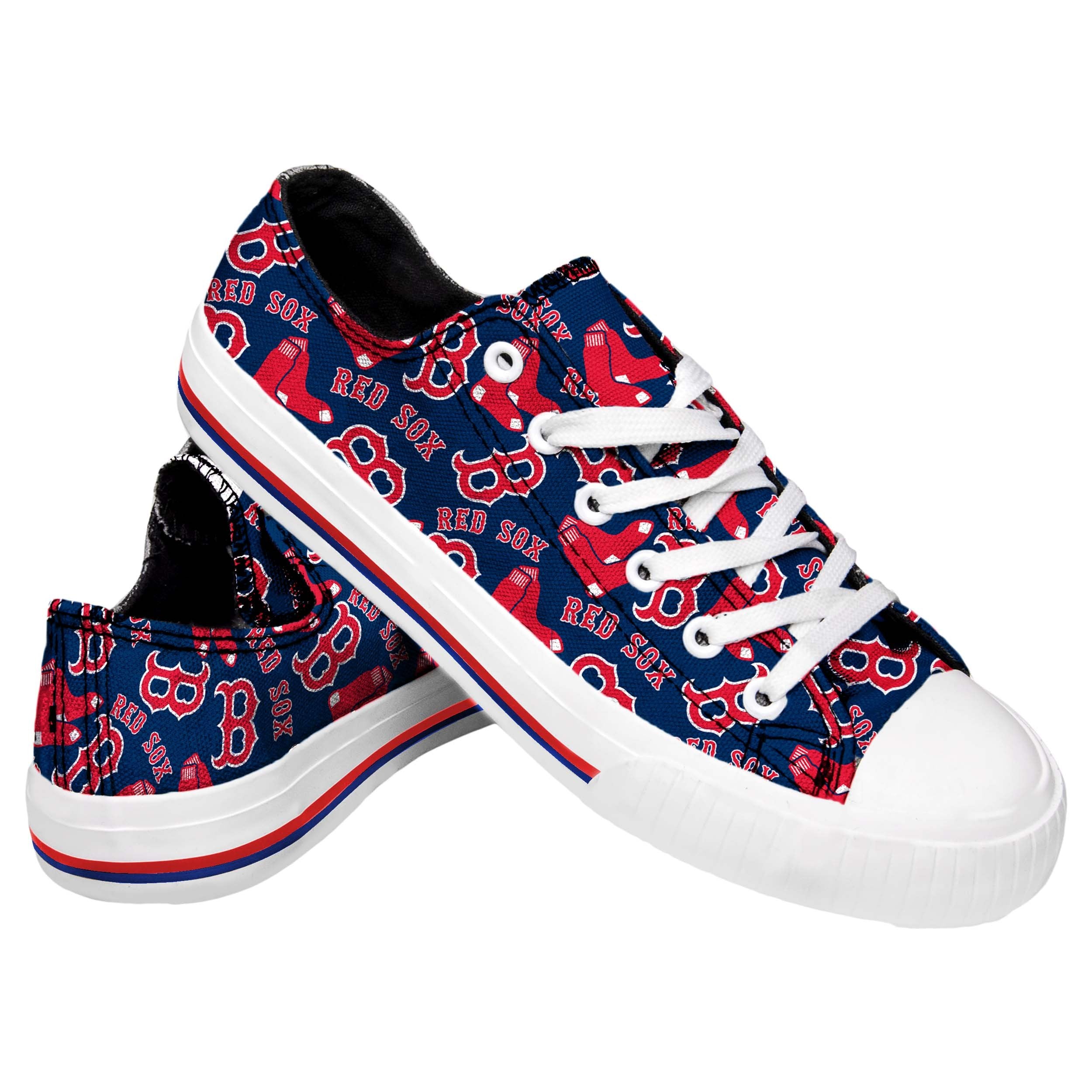 Boston Red Sox MLB Men And Women Low Top Repeat Print Canvas Shoes For Fans  - Freedomdesign