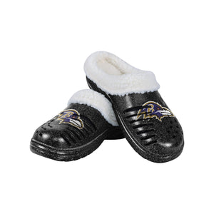 Baltimore Ravens NFL Womens Sherpa Lined Glitter Clog