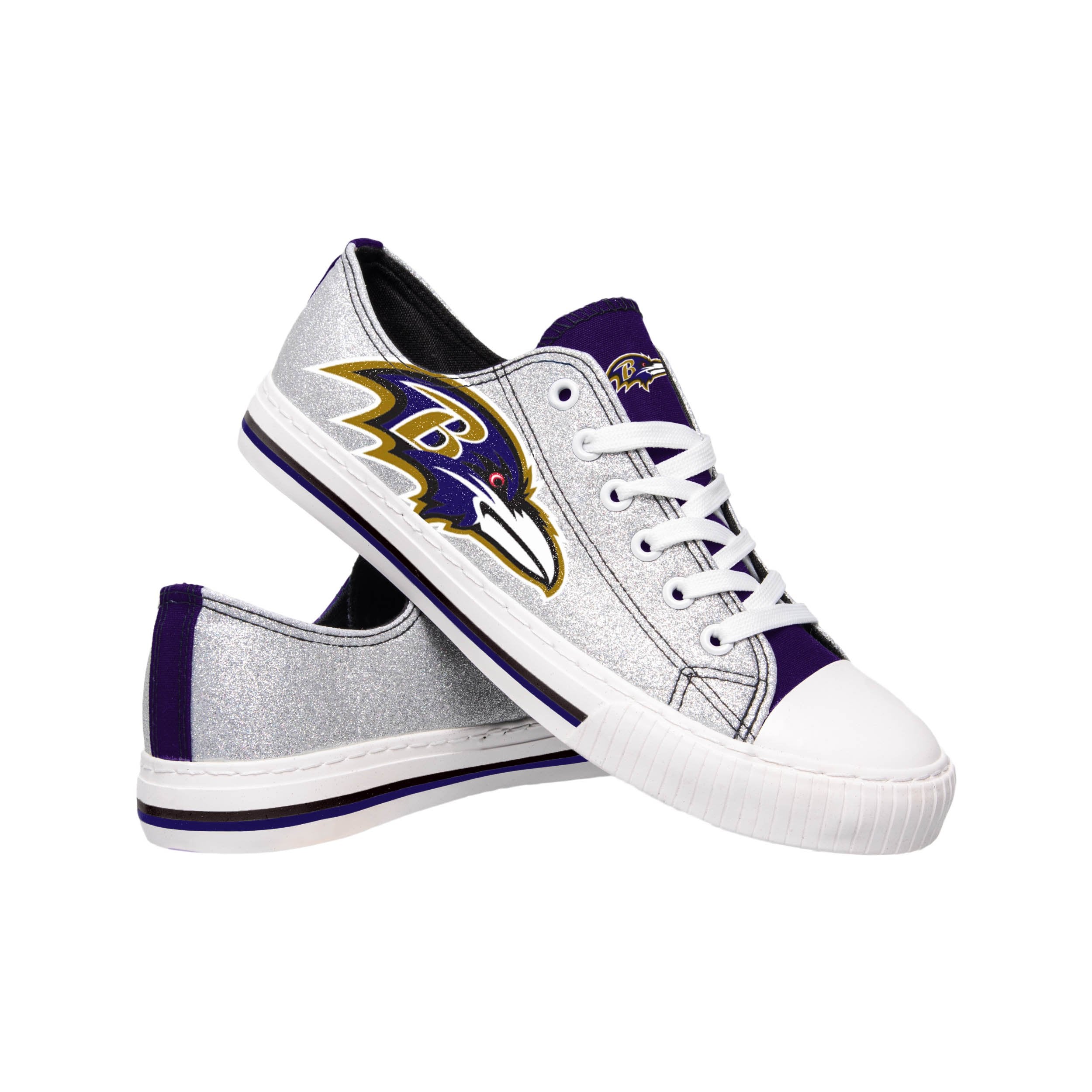 FOCO Baltimore Ravens NFL Womens Glitter Low Top Canvas Shoes - 7M