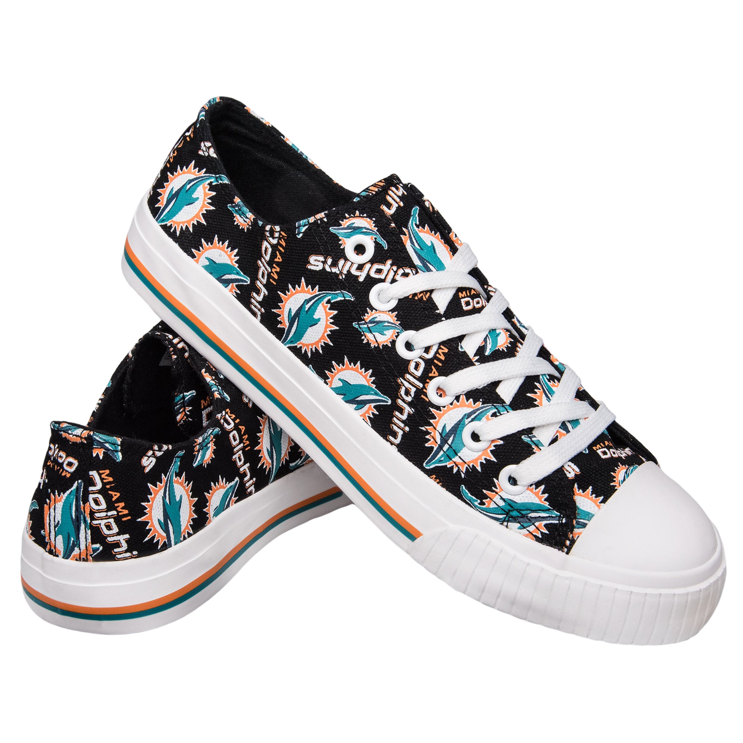 Miami Dolphins NFL Men And Women Low Top Repeat Print Canvas Shoes For Fans  - Banantees