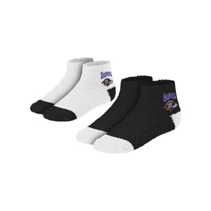 Baltimore Ravens NFL Womens 2 Pack Script Logo Fuzzy Ankle Socks (PREORDER - SHIPS MID NOVEMBER)