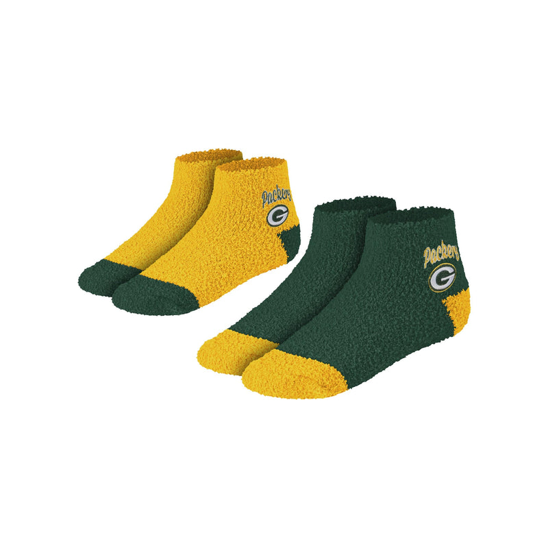 Green Bay Packers NFL Womens 2 Pack Script Logo Fuzzy Ankle Socks