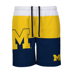 Michigan Wolverines NCAA Mens 3 Stripe Big Logo Swimming Trunks