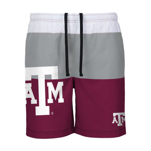 Texas A&M Aggies NCAA Mens 3 Stripe Big Logo Swimming Trunks