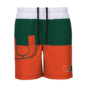Miami Hurricanes NCAA Mens 3 Stripe Big Logo Swimming Trunks