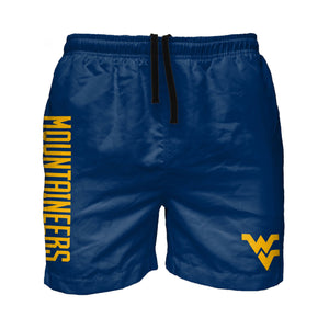 West Virginia Mountaineers NCAA Mens Solid Wordmark 5.5" Swimming Trunks