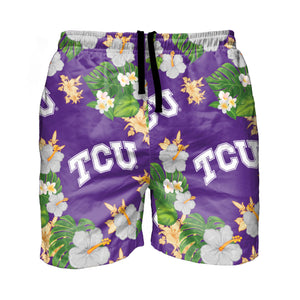 TCU Horned Frogs NCAA Mens Floral Slim Fit 5.5" Swimming Suit Trunks