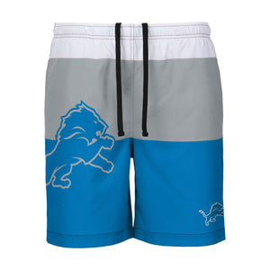 Detroit Lions NFL Mens 3 Stripe Big Logo Swimming Trunks