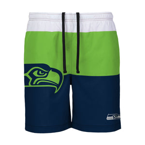 Seattle Seahawks NFL Mens 3 Stripe Big Logo Swimming Trunks