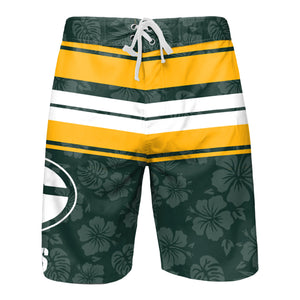 Green Bay Packers NFL Mens Hibiscus Boardwalk Stripe Boardshorts