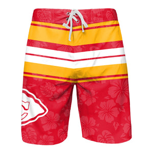 Kansas City Chiefs NFL Mens Hibiscus Boardwalk Stripe Boardshorts