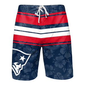 New England Patriots NFL Mens Hibiscus Boardwalk Stripe Boardshorts