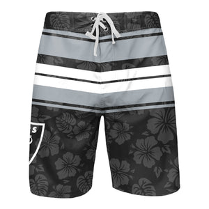 Las Vegas Raiders NFL Mens Hibiscus Boardwalk Stripe Boardshorts