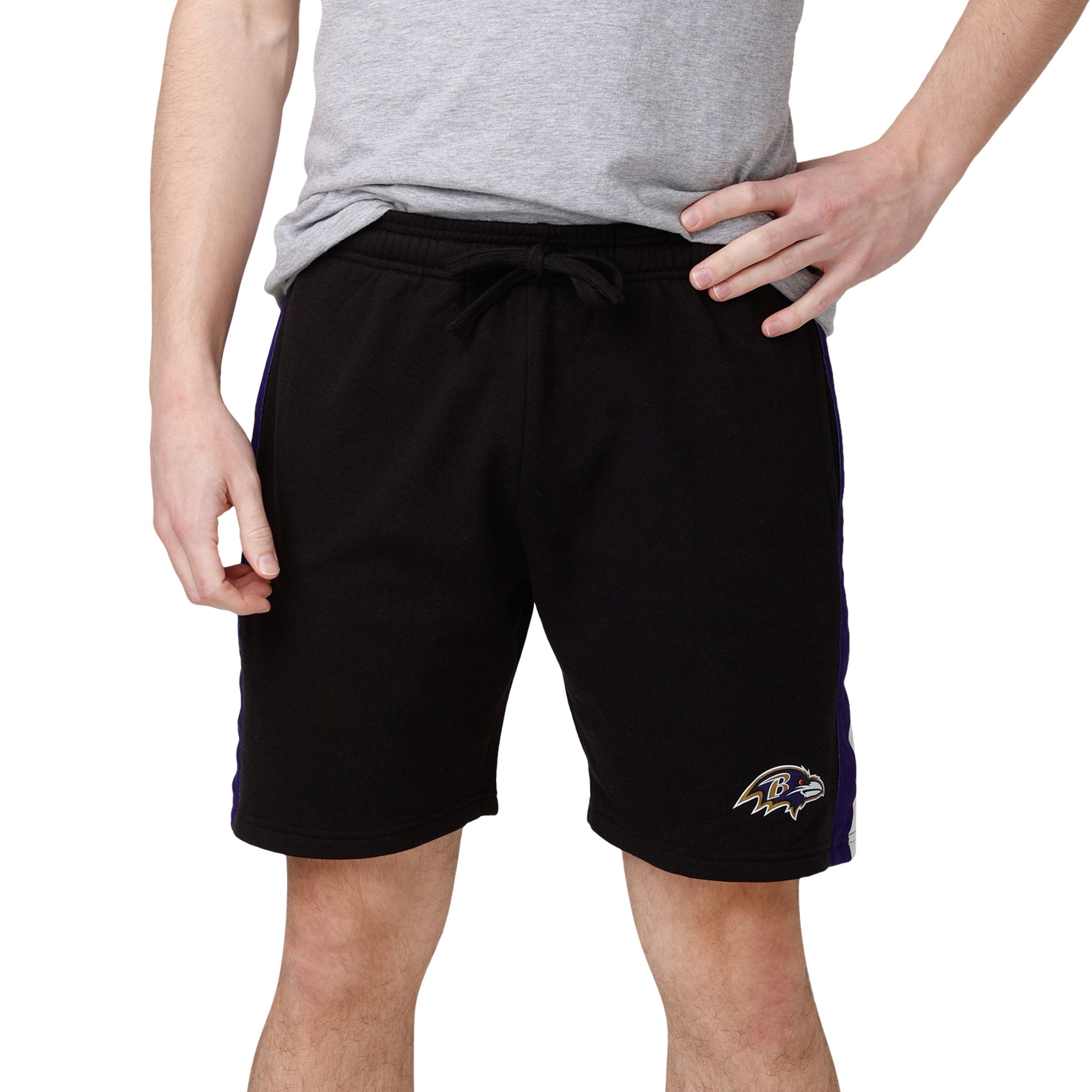 FOCO Baltimore Ravens Side Stripe Fleece Shorts, Mens Size: L