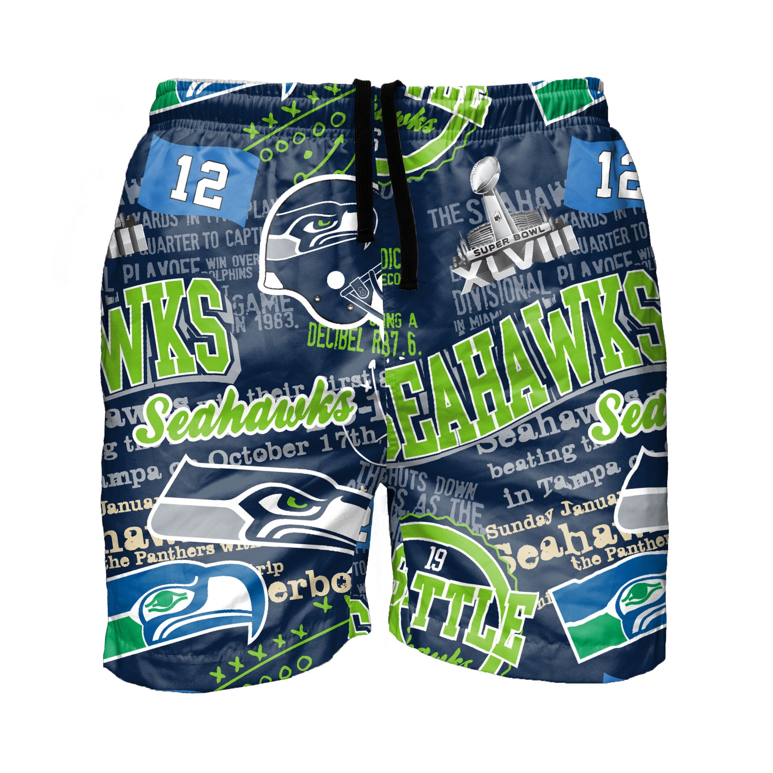 NFL Team Apparel Seattle Seahawks Mens S Swim Suit Trunks Board Shorts Logo