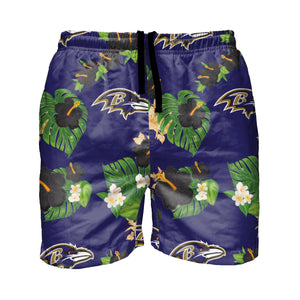 Baltimore Ravens NFL Mens Floral Slim Fit 5.5" Swimming Suit Trunks