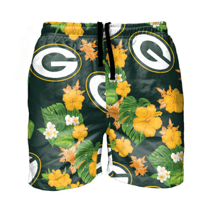 NFL Team Apparel Board Mens Large Green Bay Packers Shorts Trunks Black  Floral