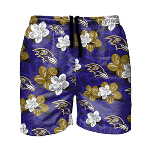 Baltimore Ravens NFL Mens Hibiscus Slim Fit 5.5" Swimming Trunks