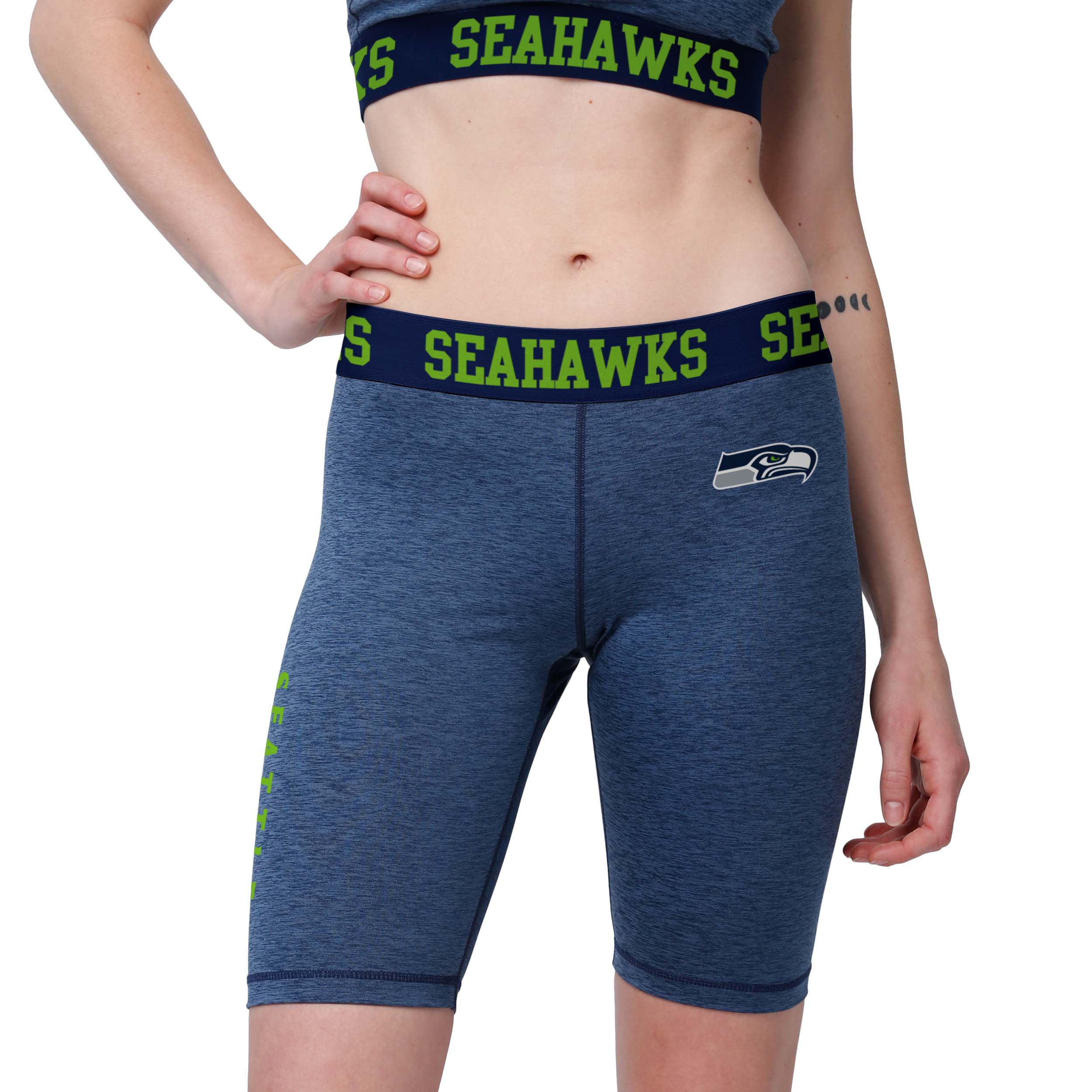 Women's Black/Blue Broward Seahawks Striped Design Bike Shorts